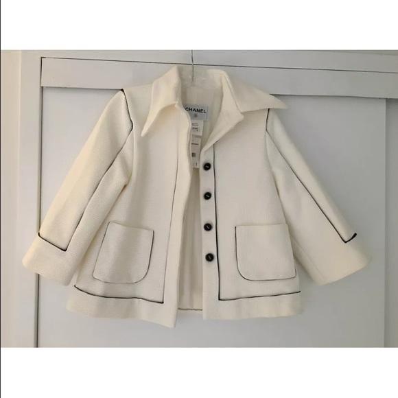 NWT Chanel White Cotton Pique Piping Dress Suit - Picture 2 of 4
